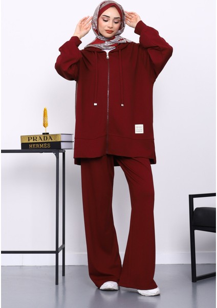 Bordo Fermuarlı Tunik Pantolonlu Takım fiyatları