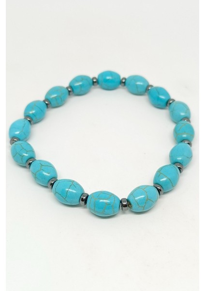 Elips Kesim Firuze Doğal Taşlı Bileklik