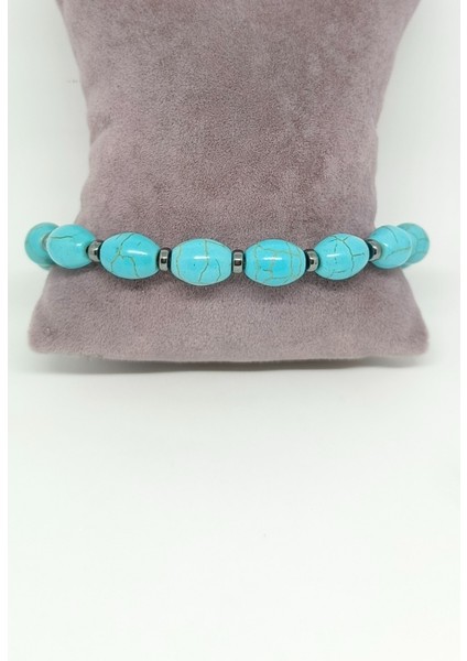 Elips Kesim Firuze Doğal Taşlı Bileklik modelleri