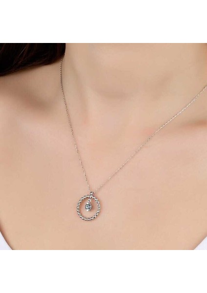 Ucarticaret Swarovski Taşlı Gümüş Çember Tektaş Bayan Kolye