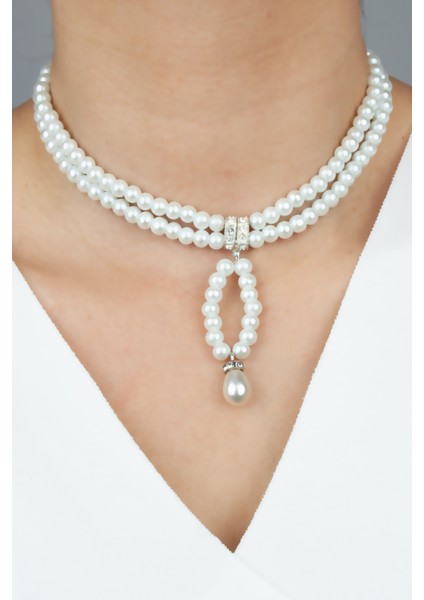 Çift Sıralı Zirkon Taşlı Cam Inci Kolye fiyatları