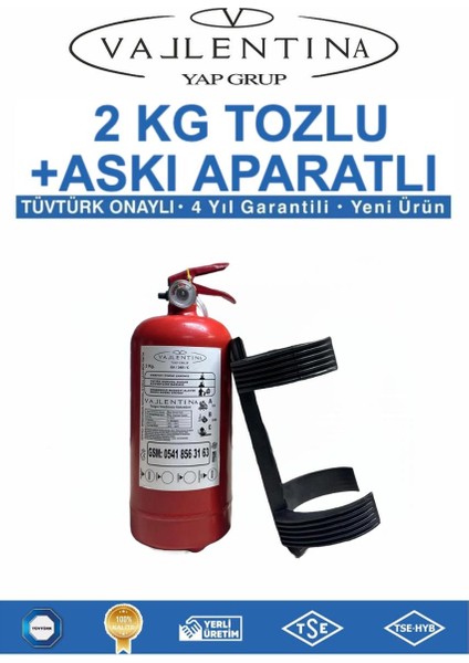 2 kg Yangın Söndürme Cihazı+Askı Aparatı (Tüvtürk Onaylı)