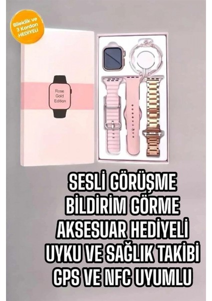 Akıllı Saat Amoled Ekran 3 Kordonlu Aksesuar Hediyeli Sesli Görüşme