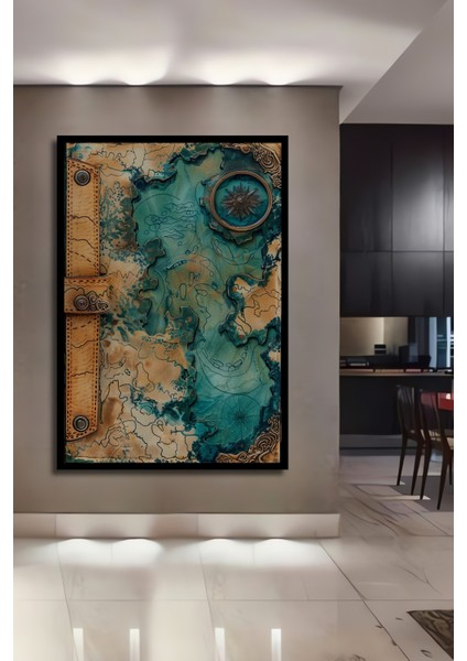 Ahşap Dekoratif Tablo Gızemlı Deniz Haritası Yağlı Boya Görünümlü Dikdörtgen Tablo fiyatları