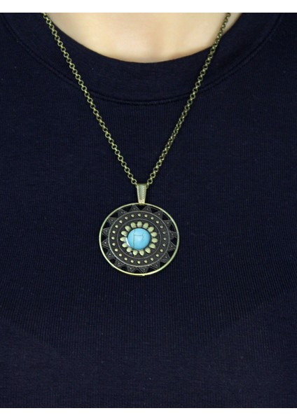 Doğal Taş Firuze Doğal Taşlı Yuvarlak Model Antik Kadın Kolye EUK46F modelleri