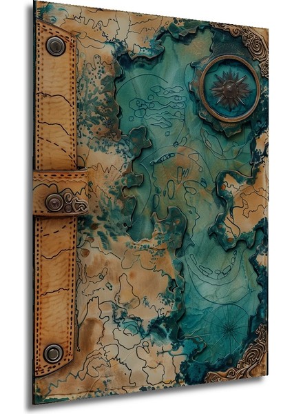 Ahşap Dekoratif Tablo Gızemlı Deniz Haritası Yağlı Boya Görünümlü Dikdörtgen Tablo fırsatları