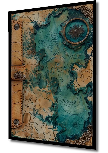 Ahşap Dekoratif Tablo Gızemlı Deniz Haritası Yağlı Boya Görünümlü Dikdörtgen Tablo indirimleri