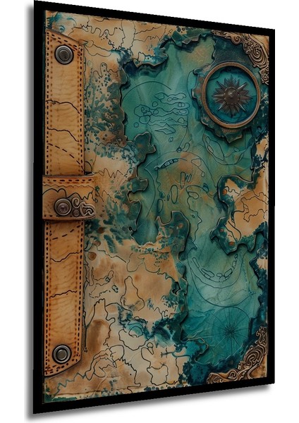 Ahşap Dekoratif Tablo Gızemlı Deniz Haritası Yağlı Boya Görünümlü Dikdörtgen Tablo