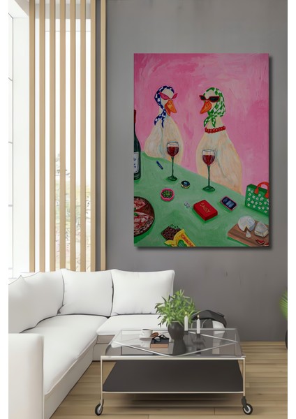 Şık Kazlar Parti Yağlı Boya Görünümlü Ahşap Dekoratif Tablo Dikdörtgen Tablo