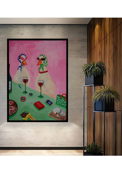 Şık Kazlar Parti Yağlı Boya Görünümlü Ahşap Dekoratif Tablo Dikdörtgen Tablo fiyatları