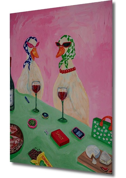 Şık Kazlar Parti Yağlı Boya Görünümlü Ahşap Dekoratif Tablo Dikdörtgen Tablo modelleri