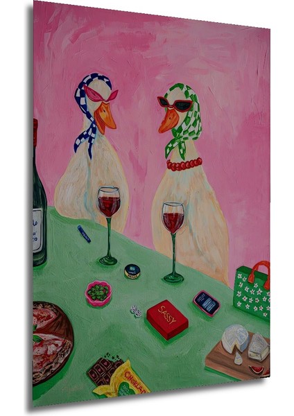 Şık Kazlar Parti Yağlı Boya Görünümlü Ahşap Dekoratif Tablo Dikdörtgen Tablo fırsatları