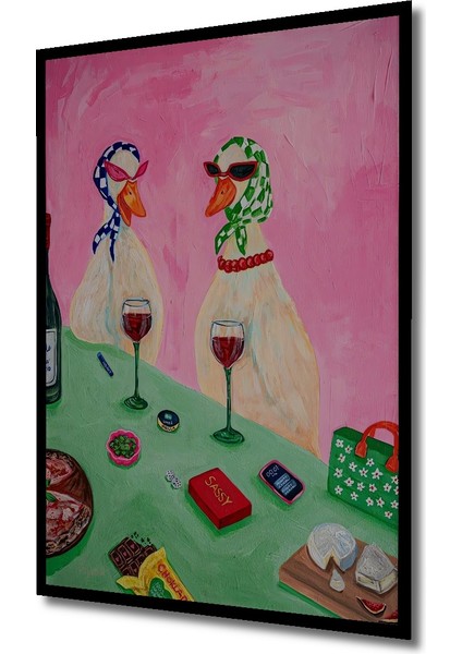 Şık Kazlar Parti Yağlı Boya Görünümlü Ahşap Dekoratif Tablo Dikdörtgen Tablo indirimleri