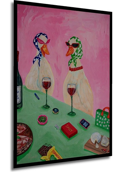 Şık Kazlar Parti Yağlı Boya Görünümlü Ahşap Dekoratif Tablo Dikdörtgen Tablo