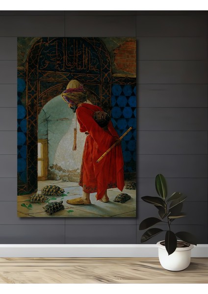 Osmanlı Sarayında Kaplumbağa Terbiyecisi Yağlı Boya Görünümlü Ahşap Dekoratif Tablo Dikdörtgen Tablo