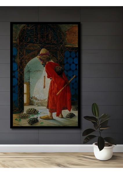 Osmanlı Sarayında Kaplumbağa Terbiyecisi Yağlı Boya Görünümlü Ahşap Dekoratif Tablo Dikdörtgen Tablo fiyatları