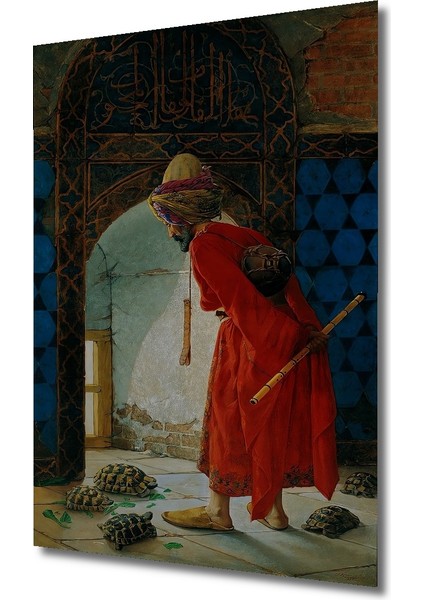 Osmanlı Sarayında Kaplumbağa Terbiyecisi Yağlı Boya Görünümlü Ahşap Dekoratif Tablo Dikdörtgen Tablo modelleri