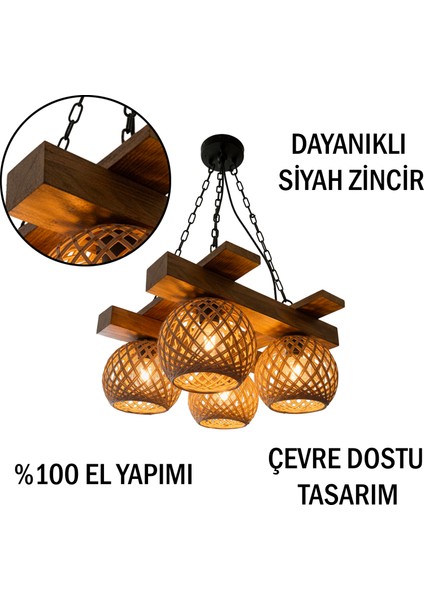 Rustik Avize El Yapımı 4’lü Kare Masif Ahşap Hasır Örgü Başlıklı – Salon, Mutfak ve Oturma Odası Için Bohem Çiftlik Evi Tarzı Zincirli Sarkıt Tavan Lambası (40X40 Cm) fiyatları