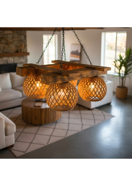 Rustik Avize El Yapımı 4’lü Kare Masif Ahşap Hasır Örgü Başlıklı – Salon, Mutfak ve Oturma Odası Için Bohem Çiftlik Evi Tarzı Zincirli Sarkıt Tavan Lambası (40X40 Cm) modelleri