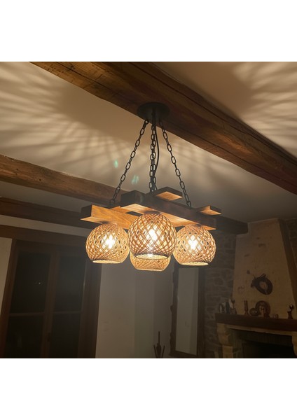 Rustik Avize El Yapımı 4’lü Kare Masif Ahşap Hasır Örgü Başlıklı – Salon, Mutfak ve Oturma Odası Için Bohem Çiftlik Evi Tarzı Zincirli Sarkıt Tavan Lambası (40X40 Cm) fırsatları
