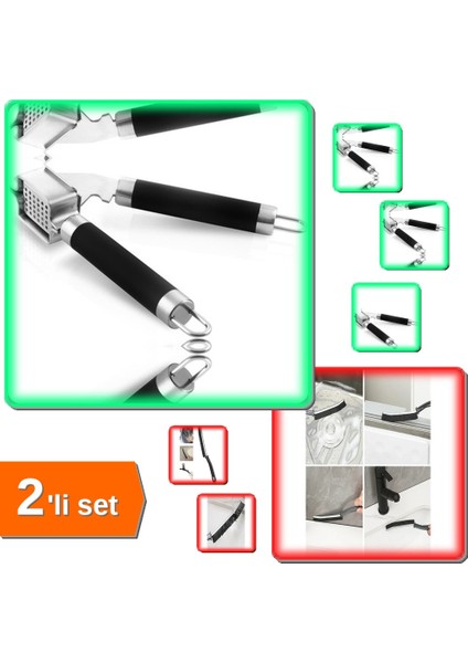 Lüx Çelik Sarımsak Ezici + Ince Kıl Temizlik Fırçası - 2li Set CD789