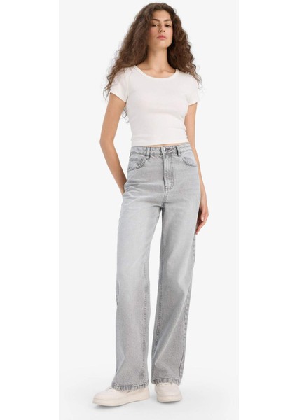 90's Wide Leg Yüksek Bel Düz Paça Uzun Jean Kar Yıkamalı Pantolon E8404AX25AU