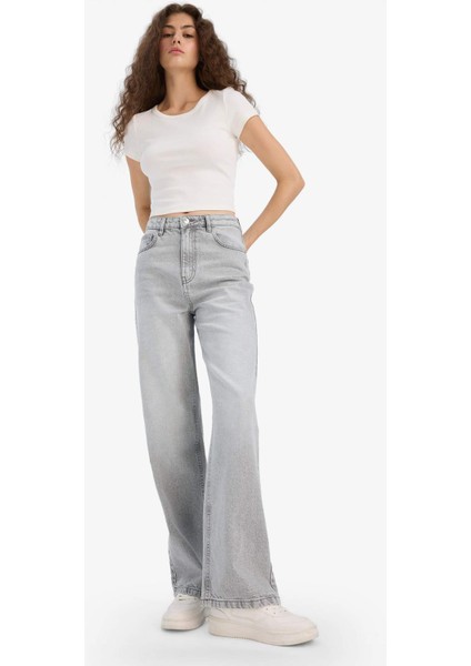 90's Wide Leg Yüksek Bel Düz Paça Uzun Jean Kar Yıkamalı Pantolon E8404AX25AU modelleri