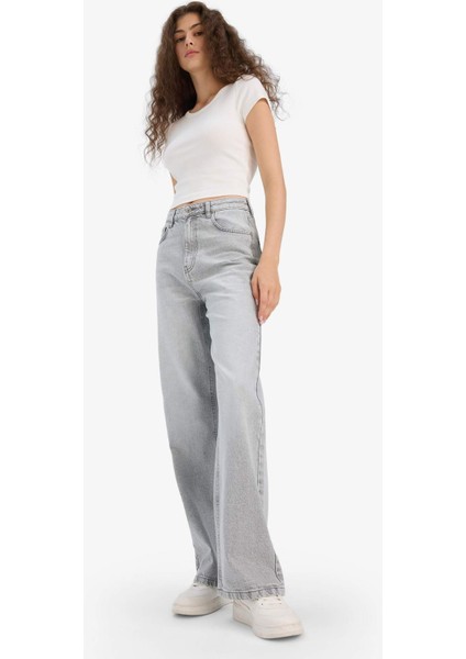 90's Wide Leg Yüksek Bel Düz Paça Uzun Jean Kar Yıkamalı Pantolon E8404AX25AU fırsatları