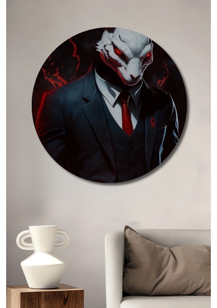 Gızemlı Tavşan Yağlı Boya Görünümlü Ahşap Dekoratif Tablo Yuvarlak Tablo