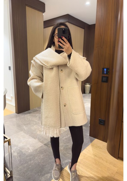 Kaşe Şallı Tasarım Kaban- Ekru