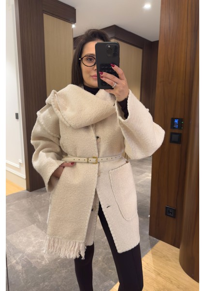 Kaşe Şallı Tasarım Kaban- Ekru fiyatları