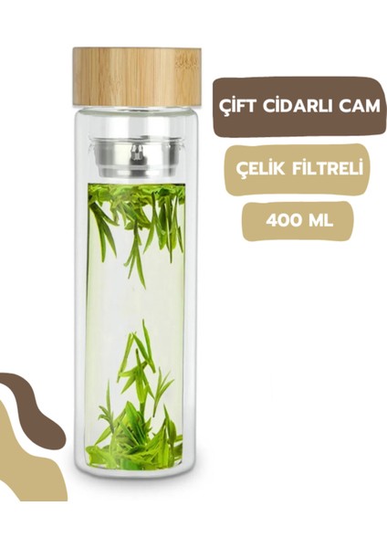 Çift Cidarlı Cam Su Matarası 400 ml