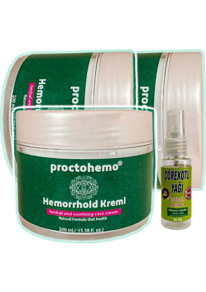 Proctohemo 3 Adet 100 ml Hemor.roidin Kremi + Çörek Otu Yağı Teskin Yağı 30 ml