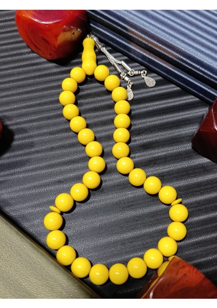 Sıkma Kehribar Tesbih Sarı Renk
