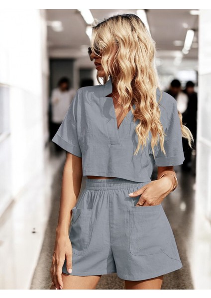 Yazlık Şortlu Alt Üst Keten Takım