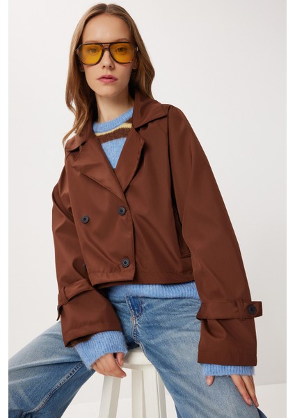 Kruvaze Kısa Trençkot LMK0002 Kahverengi