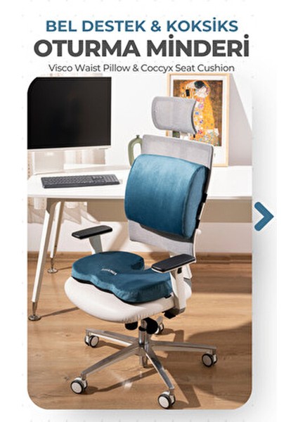 Visco Ortopedik Oturma ve Bel Destek Minderi Seti, Sırt Yastığı ve Koksiks Minderi