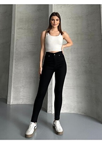 Kadın Siyah Dar Paça Jeans Kot Solmaz Skinny Jean Toparlayıcı Pantolon