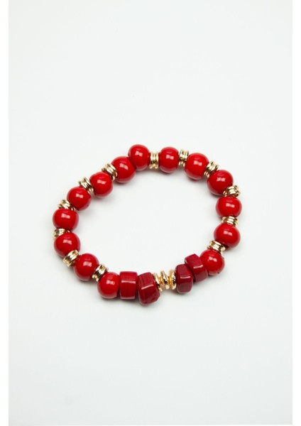 Gold Detay Kırmızı Murano Cam Bileklik