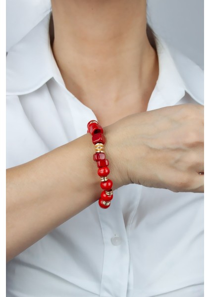 Gold Detay Kırmızı Murano Cam Bileklik fiyatları