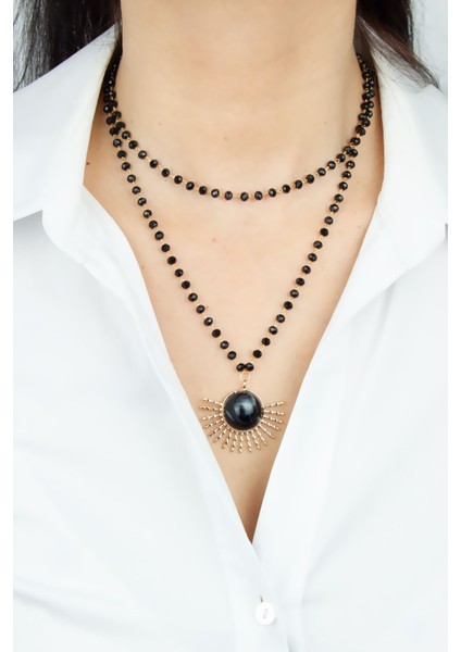 Çift Sıralı Siyah Kolye