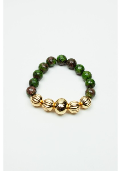 Gold Detay Yeşil Ceyt Kuvars Doğaltaş Kadın Bileklik