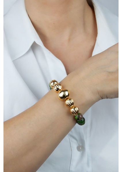 Gold Detay Yeşil Ceyt Kuvars Doğaltaş Kadın Bileklik fiyatları