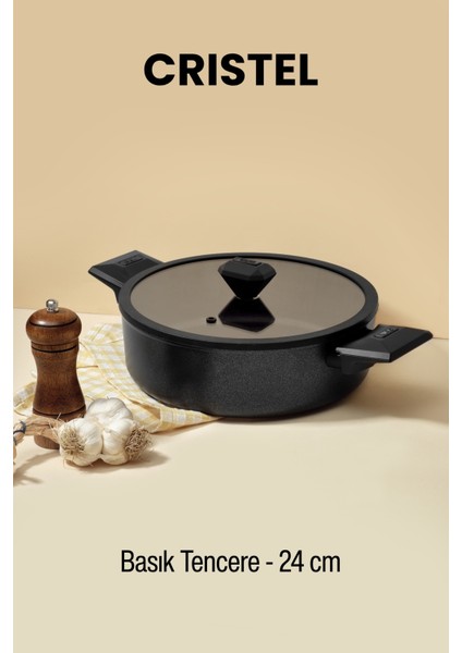 Cristel 24 cm Basık Tencere Siyah