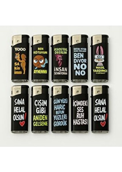 Esprili Yazılı Çakmak 10’lu Set – Renkli ve Eğlenceli Tasarım