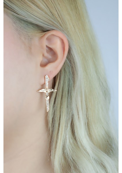 Melek Kanat Figürlü Zirkon Taşlı Gold Küpe fiyatları