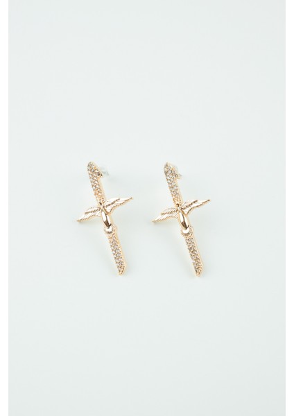 Melek Kanat Figürlü Zirkon Taşlı Gold Küpe modelleri