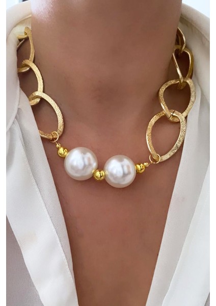 Kalın Zincir Inci Detay Kolye modelleri