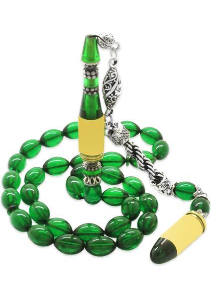 Kararmaz Metal Halat Püsküllü Kurşun Nakkaş Imameli Arpa Kesim Yeşil Ateş Kehribar Tesbih fiyatları