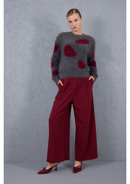 Füme-Bordo Sakal Iplik Desenli Bisiklet Yaka Triko Kazak